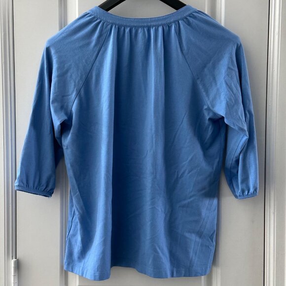 L.L. Bean Womens Blue V-Neck 3/4 Sleeve Top M-PET Supima Cotton & Modal Blend - Picture 2 of 4